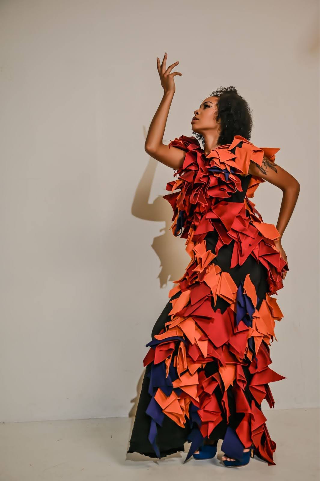 “The Fall” Red & Orange Dramatic Dress