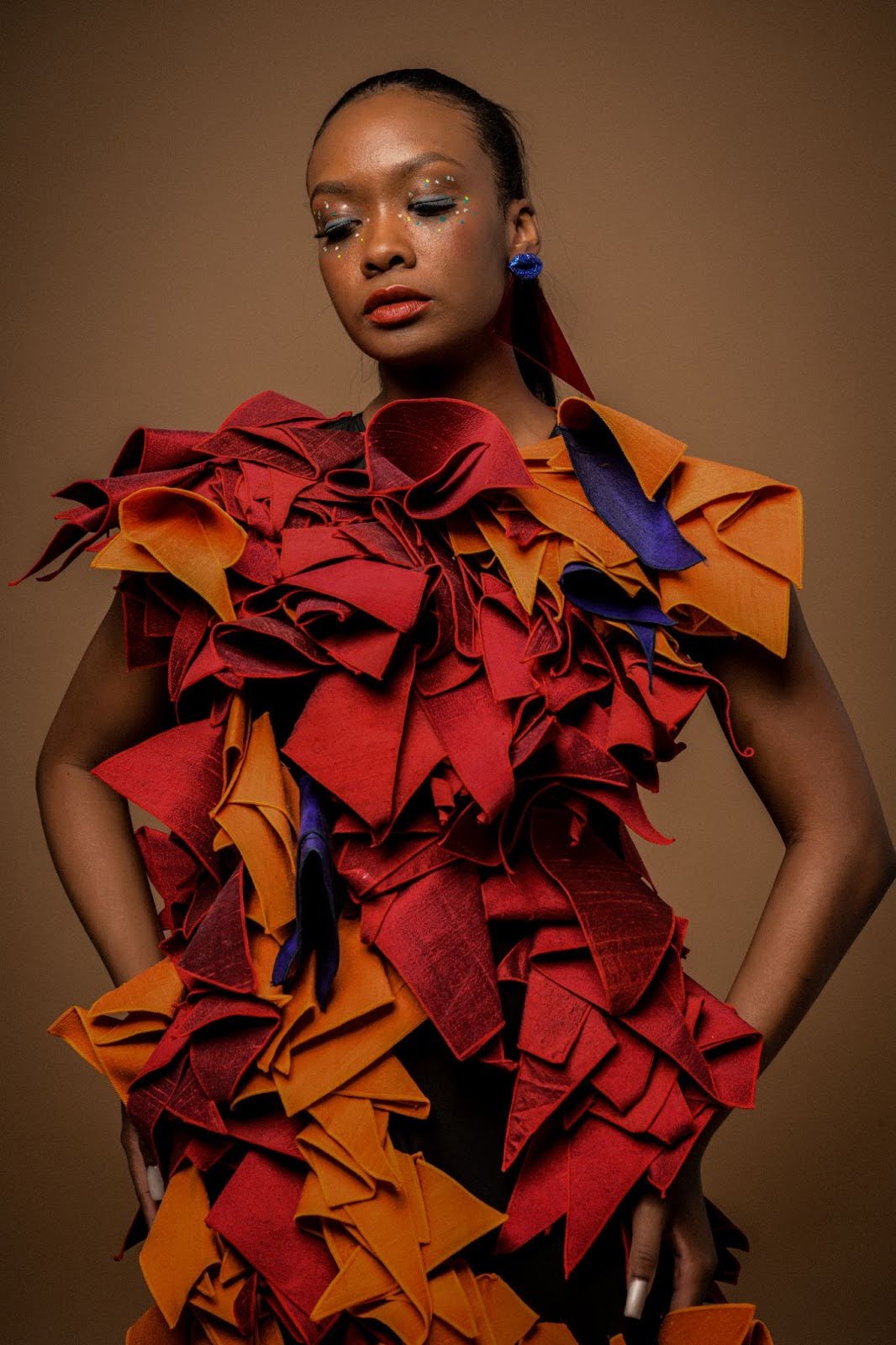 “The Fall” Red & Orange Dramatic Dress