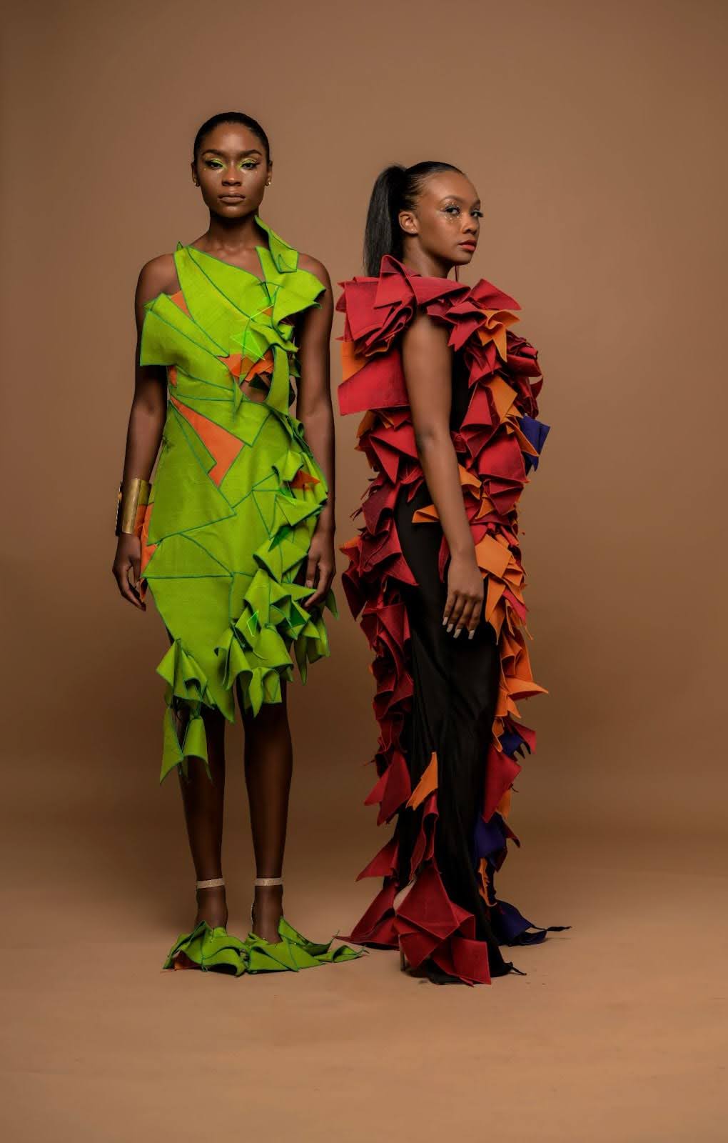 “The Fall” Red & Orange Dramatic Dress