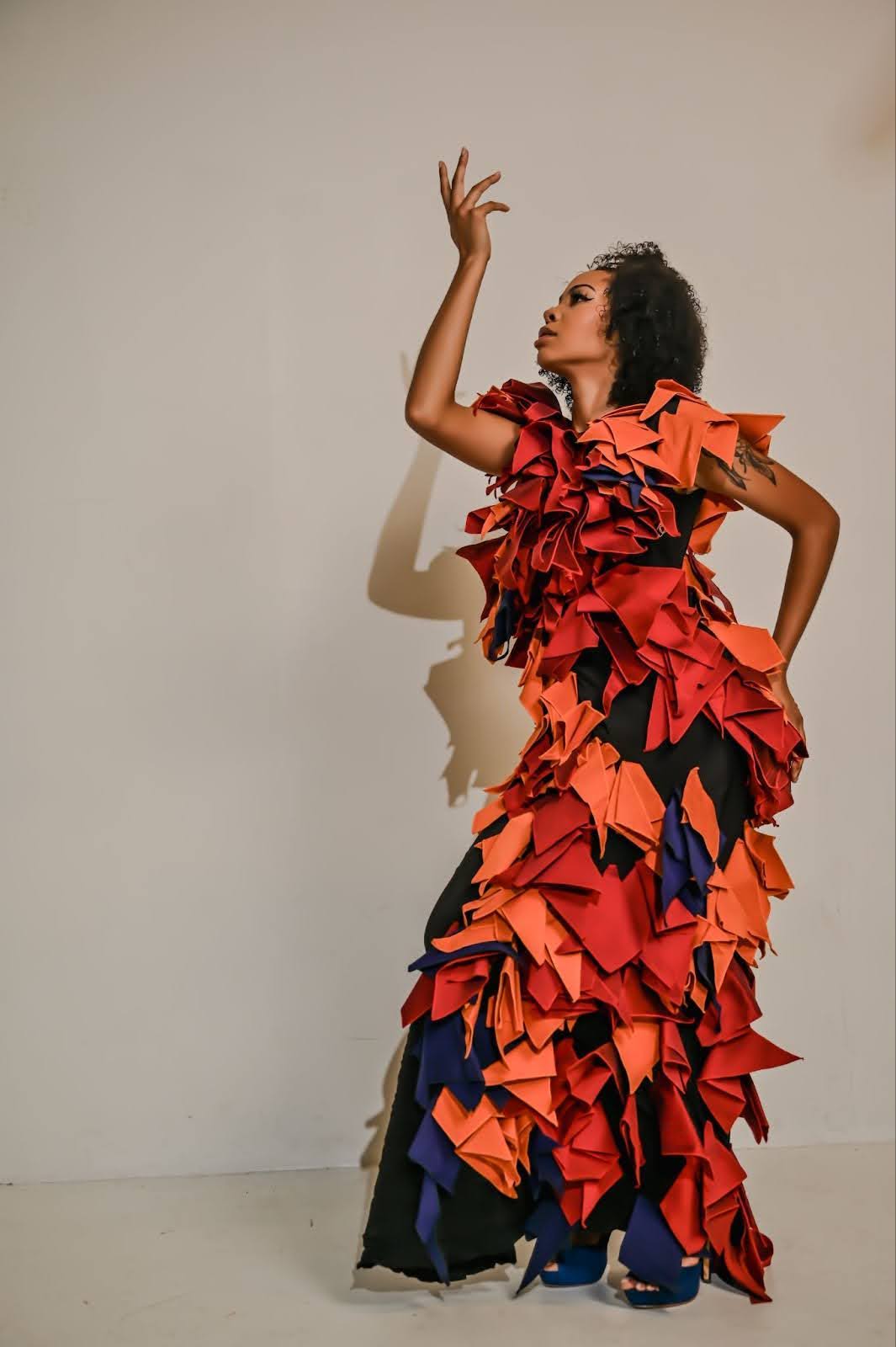 “The Fall” Red & Orange Dramatic Dress