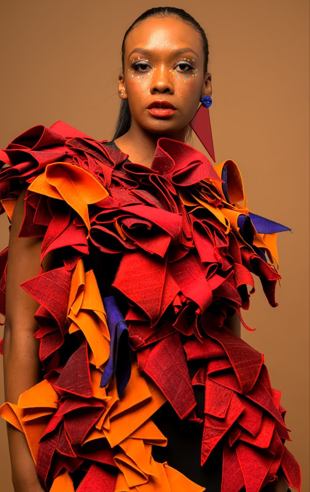 “The Fall” Red & Orange Dramatic Dress