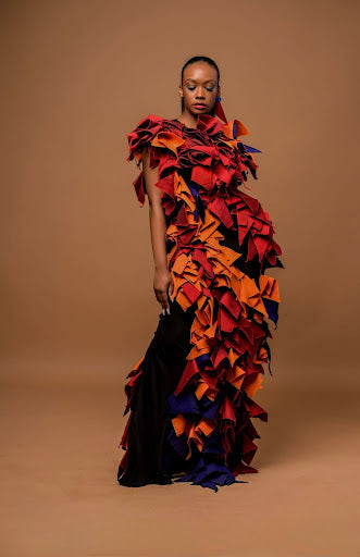 “The Fall” Red & Orange Dramatic Dress